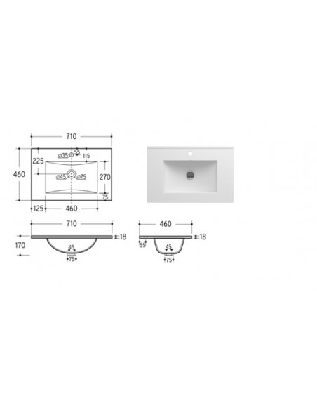 LAVABO INTEGRAL CERAMICO 71X46 BLANCO OR