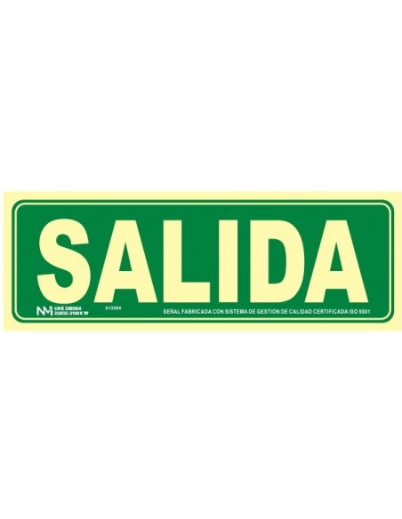 SEÑAL SALIDA PVC 1MM CLASE A 105X300MM