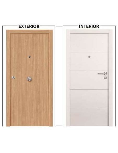 PUERTA BLOCK BLINDADA ROBLE/BLANCO CON RAYAS DERECHA