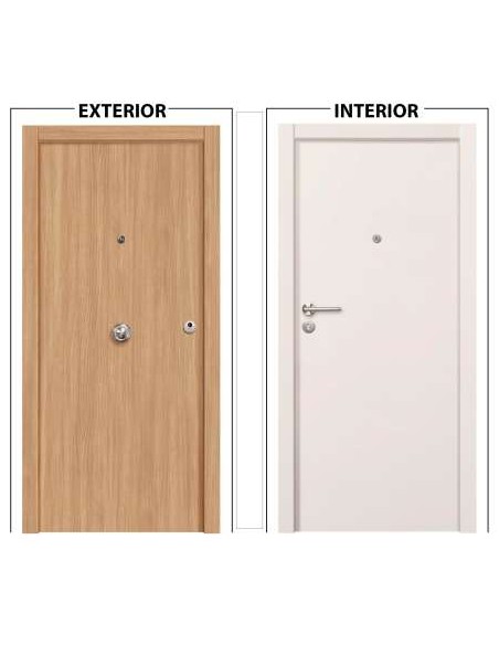 PUERTA ENTRADA BLOCK BLINDADA EXTERIOR ROBLE LISO, INTERIOR BLANCO LISO, APERTURA  DERECHA