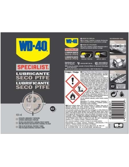 BOTE 400ML WD-40 SPECIALIST LUBRICANTE SECO PTFE