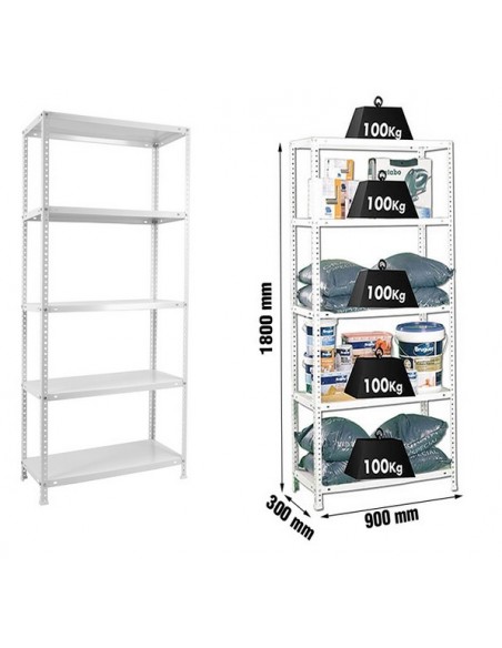 ESTANTERIA METALICA EN KIT 5/300 BLANCA 1800X900X300 COMFORT