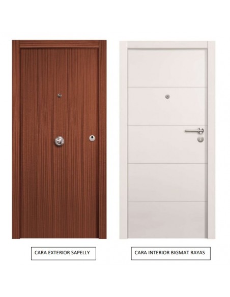 PUERTA ENTRA BLINDADA 2030X825X45 SAPELLY/BLANCO RAYA APERTURA DERECHA