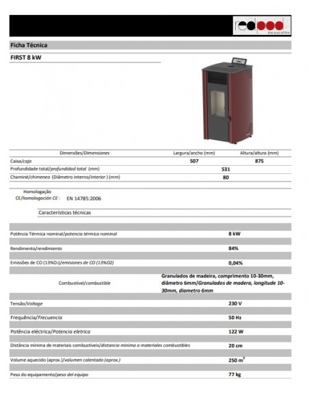 ESTUFA PELLETS  8KW MD FIRST BURDEOS