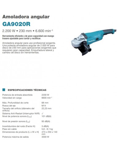 AMOLADORA 230MM 2200W GA9020R *MAKITA