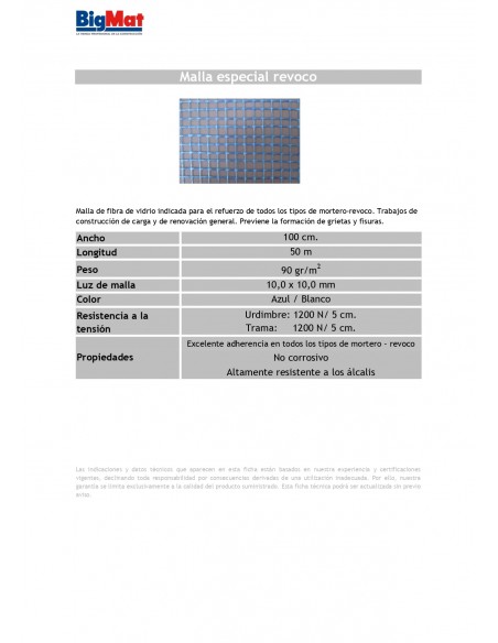 M2. FIBRA DE VIDREO REVOCO AZUL CEMENTO  1ML.1 ROLLO 50MT