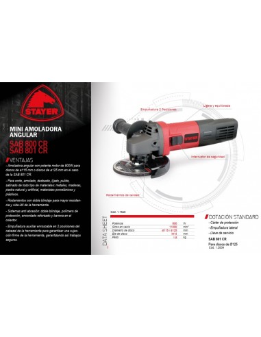 AMOLADORA 115MM 800W  10 DISCOS *STAYER