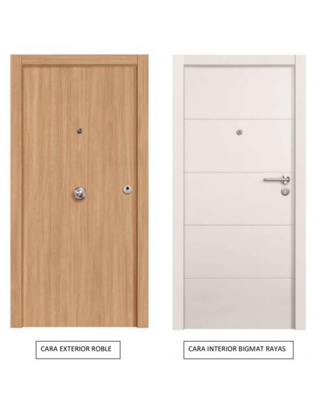 PUERTA BLOCK BLINDADA ROBLE/BLANCO CON RAYAS DERECHA