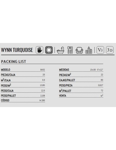 M2 15X30 WYNN TURQUOISE 0,91M2/CAJA REVEST